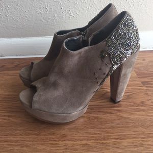 Sam Edelman Peep Toe Beaded Platform Booties 6.5