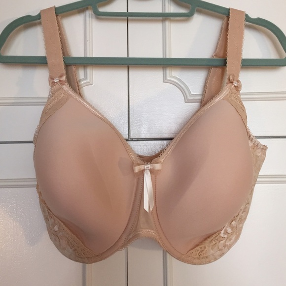 Elomi bra nude 36H/36K, lace side t shirt bra