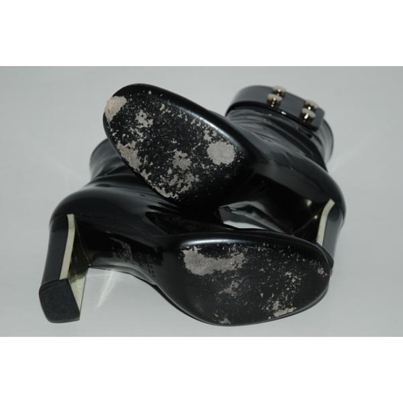 GUCCI 68 BLACK PATENT LEATHER BOOTIES GOLD SZ 36.5 - Picture 3 of 4