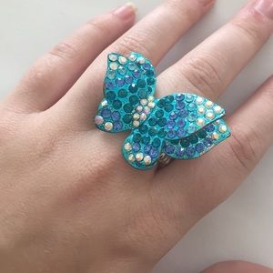 Large Blue Butterfly Ring Statement Jewelry