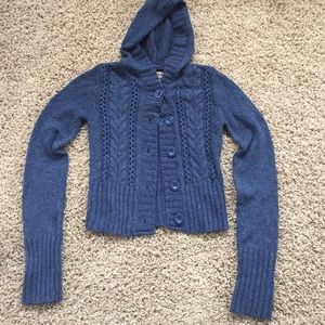 Blue Knit Hooded Sweater