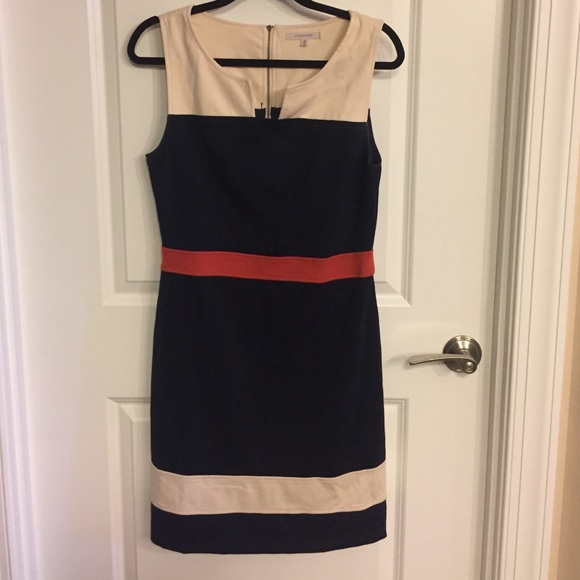 Hawthorne 41 work dress. Navy/cream/rust color.