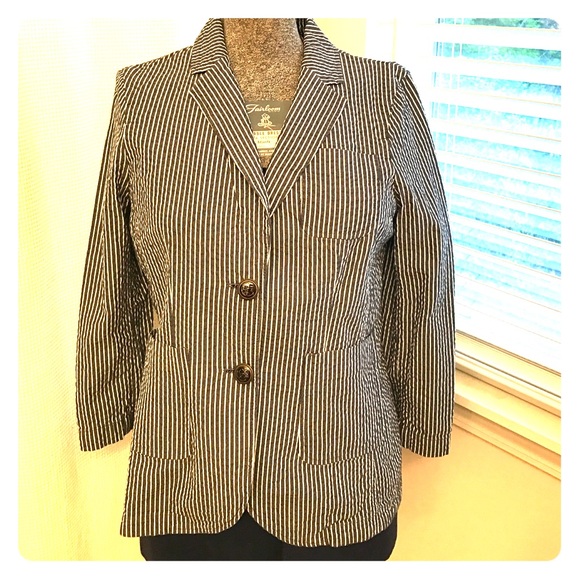 New Lands End Seersucker 3/4 sleeve Blazer size 6