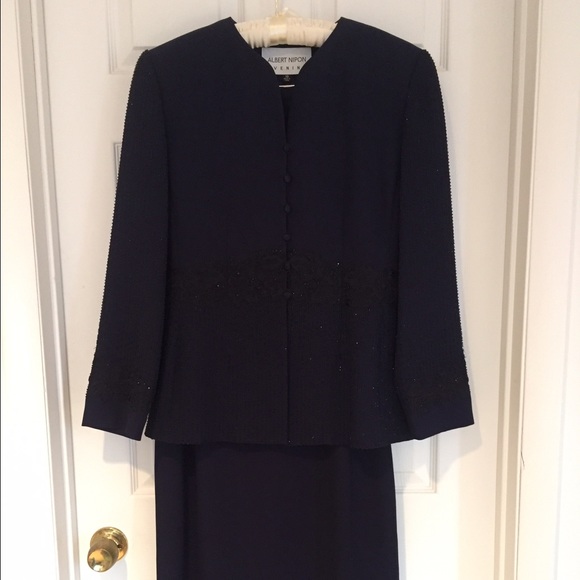 Beautiful Blue Beaded dark blue skirt suit