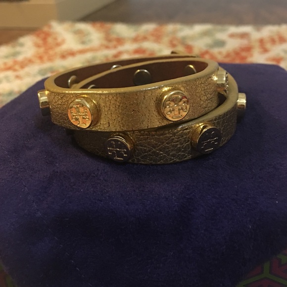 Authentic Tory Burch Gold leather wrap bracelet