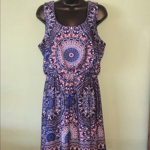 Medallion Print Dress with Lattice Back