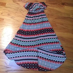 High low print strapless dress