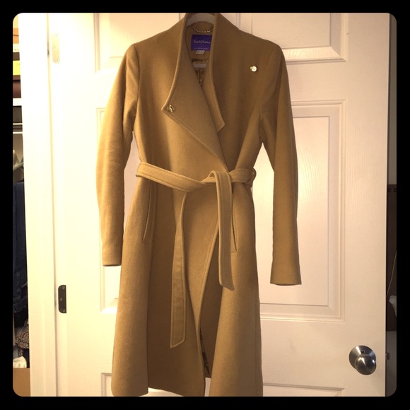 Chic camel Seraphine maternity funnel neck coat
