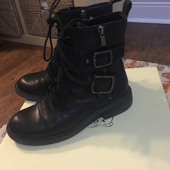 Lucky Brand black leather combat style boot 5.5
