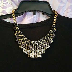 Black, Charcoal, Grey Ribbon and Metal Necklace