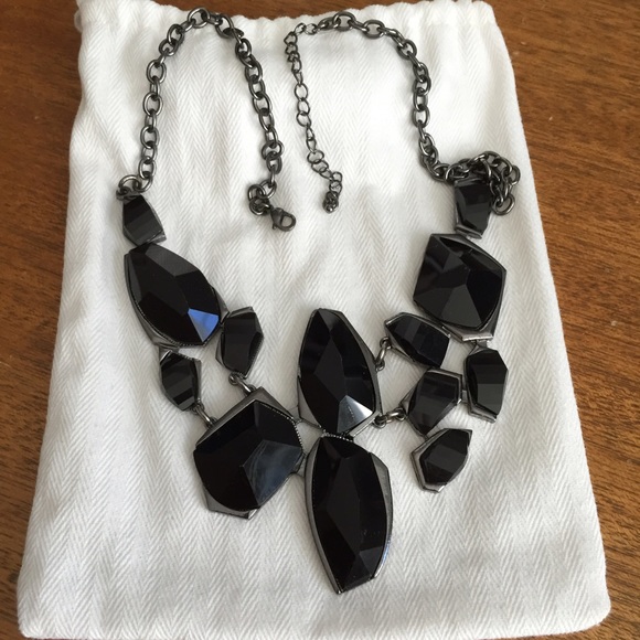 Edgy black bib necklace abstract shapes