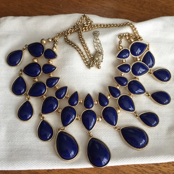Blue and gold enamel bib necklace