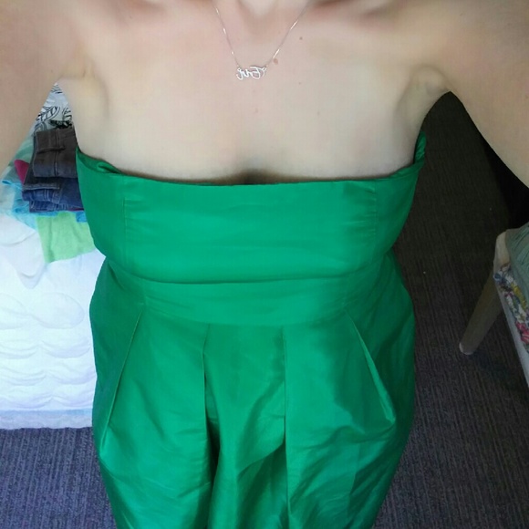 J Crew Strapless Green Satin Lorelei Dress