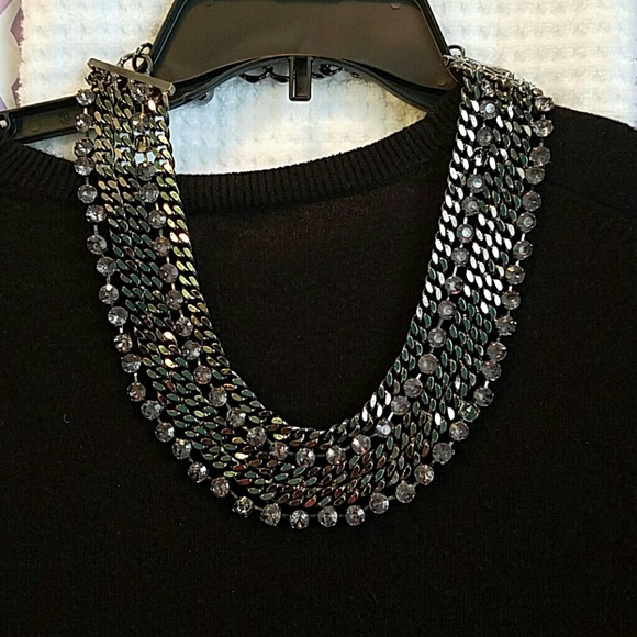 Black Metal and Rhinestones Necklace