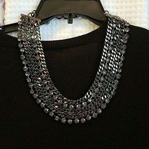 Black Metal and Rhinestones Necklace
