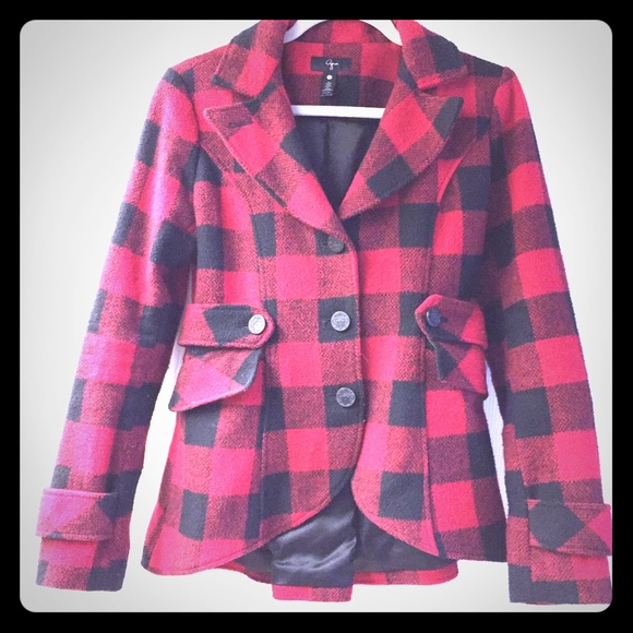 Classic Aqua buffalo plaid red winter coat