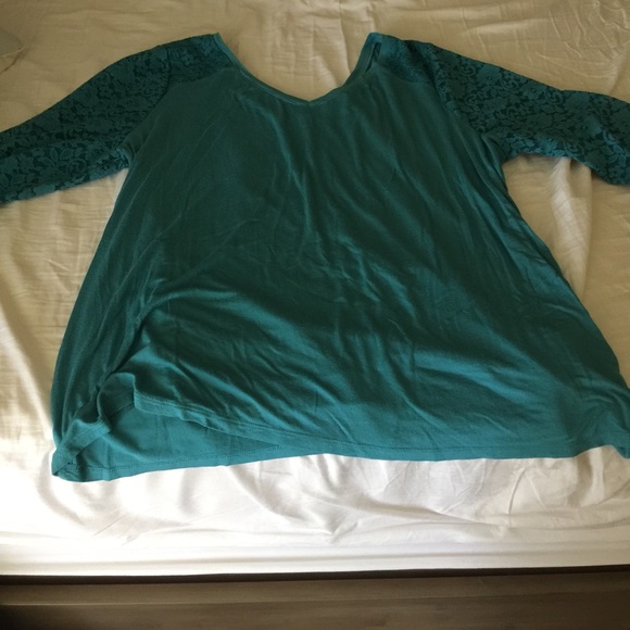 Lane Bryant Turquoise Lace Sleeved Shirt