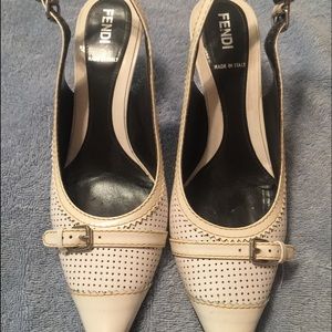 Fendi Leather Perforated Pointed Toe Slingback