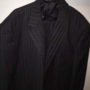 Men's suit, black with blue pinstripe