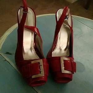 Red Platform Sling Pump