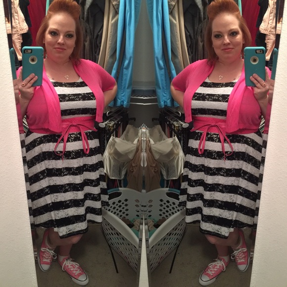 Lane Bryant Black and White Striped Skater Dress