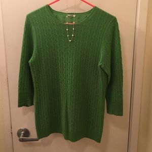 J Crew Green Cashmere Cable Knit Sweater