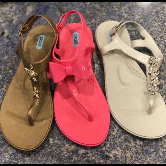 Oka-B Jelly Sandals - Set of 3: pink, silver, gold