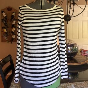 Ladies Black and White Striped Long Sleeve Blouse