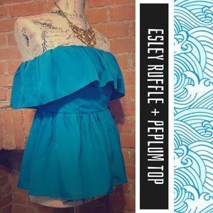 {NWOT} Esley | Strapless Ruffle Peplum Top