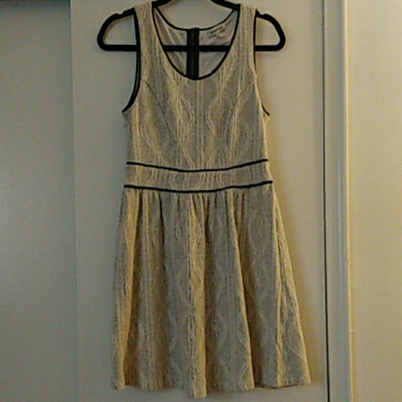Cream and black knit like winter looking dress L