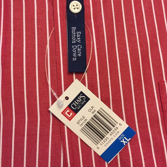 Chaps, Red with White Stripes, Collared Shirt-NWT - Picture 3 of 3