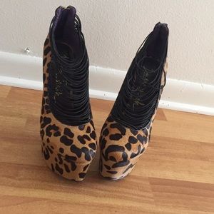 London Trash Leopard Calf Hair Platform Heels