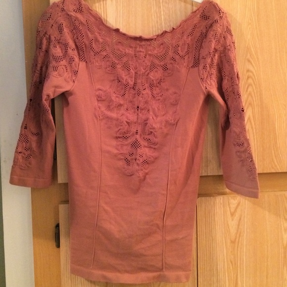 Free People body con mid-sleeve top with U-back