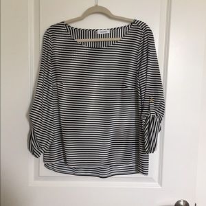 Navy and cream striped blouse