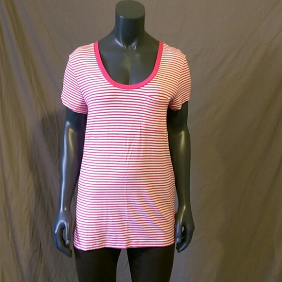 Short sleeve pink & white striped long T-shirt - Picture 1 of 3