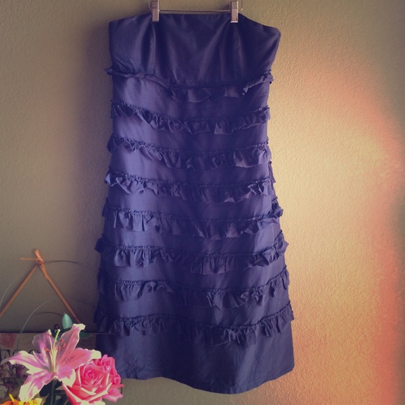 Navy ruffled GAP strapless dress - Picture 1 of 4
