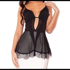 Black lace trim chiffon camisole top