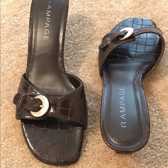 Kitten Heel Faux Croc Sandals