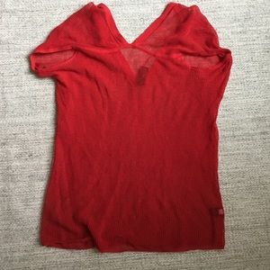 Short sleeve red mesh cotton knit