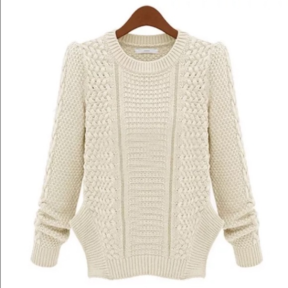 Beige Pullover Crewneck Sweater S