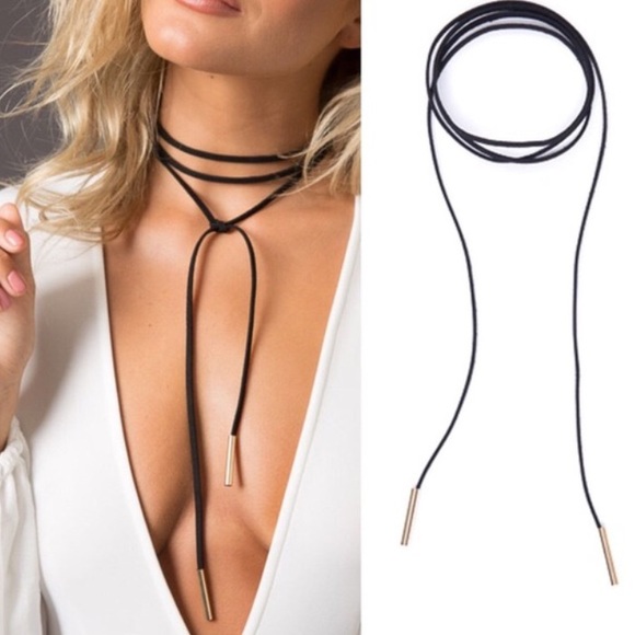 Black Velvet Wrap Choker w/ Gold Color Ends