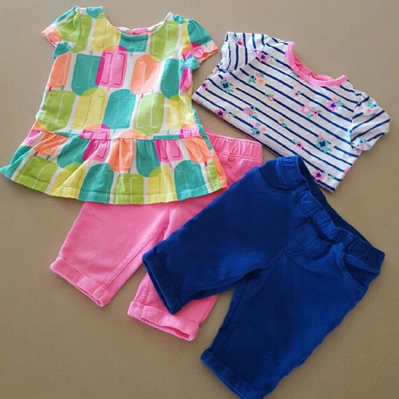Mix and match 2 tops, 1 onesie, and 2 Capri pants