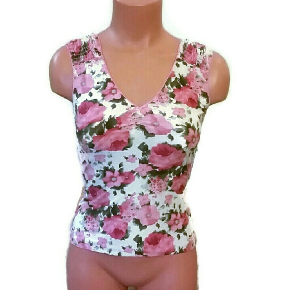 Pink Floral Top Forever 21 V-Neck Tank Top Small