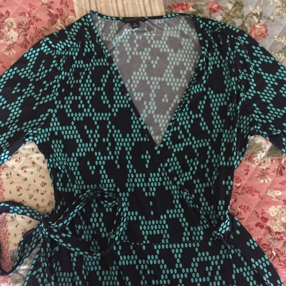 Banana Republic wrap dress in navy and teal