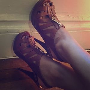 Michael Kors Leather Platform Strapped Heels