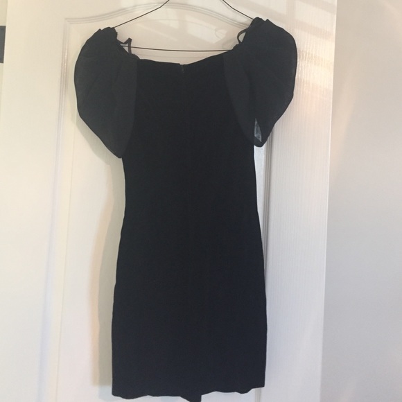 Black Velvet Dress with Sheer Shoulder Sleeves - Picture 2 of 4