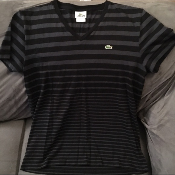 Lacoste striped v-neck tee, size 4 or M