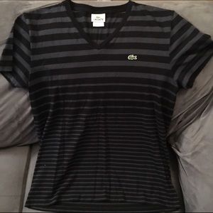 Lacoste striped v-neck tee, size 4 or M