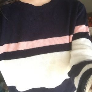 Navy, white, & pink striped sweater