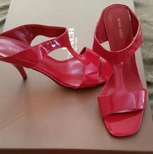Nine West Red Patent Leather Slide On Heels